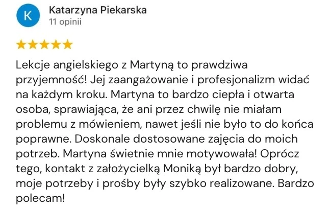 Opinia klienta Google