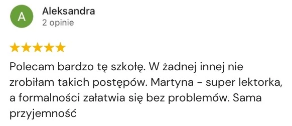 Opinia klienta Google