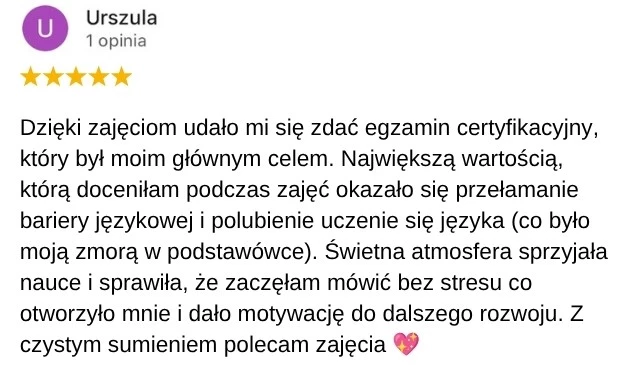 Opinia klienta Google