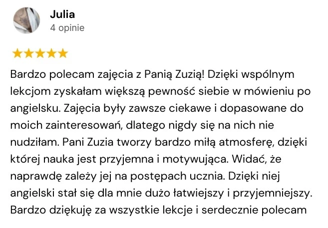 Opinia klienta Google