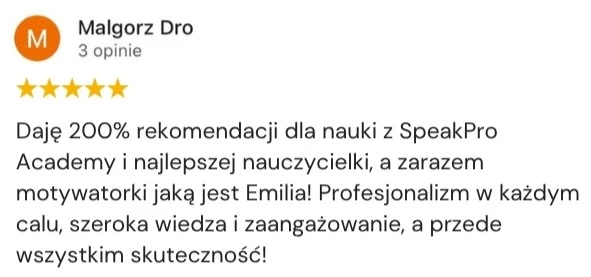 Opinia klienta Google