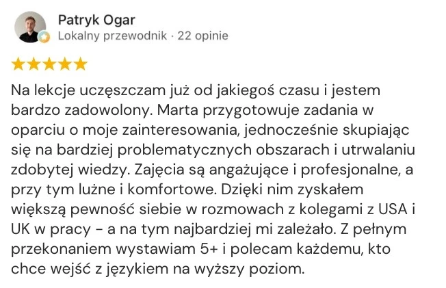 Opinia klienta Google