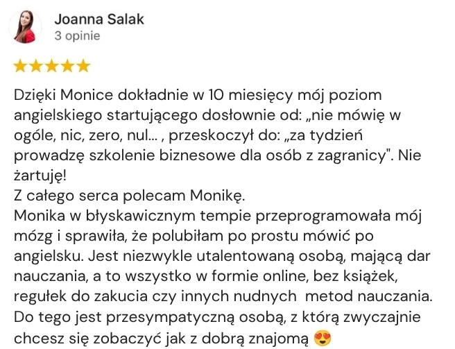 Opinia klienta Google