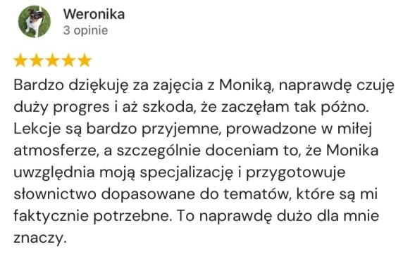 Opinia klienta Google