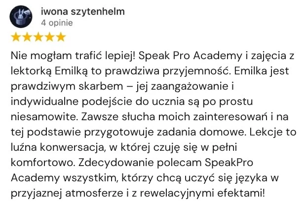 Opinia klienta Google