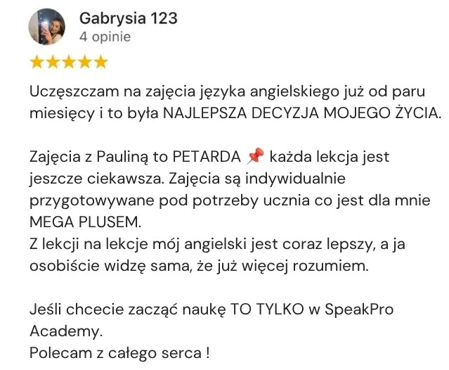 Opinia klienta Google