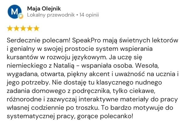 Opinia klienta Google